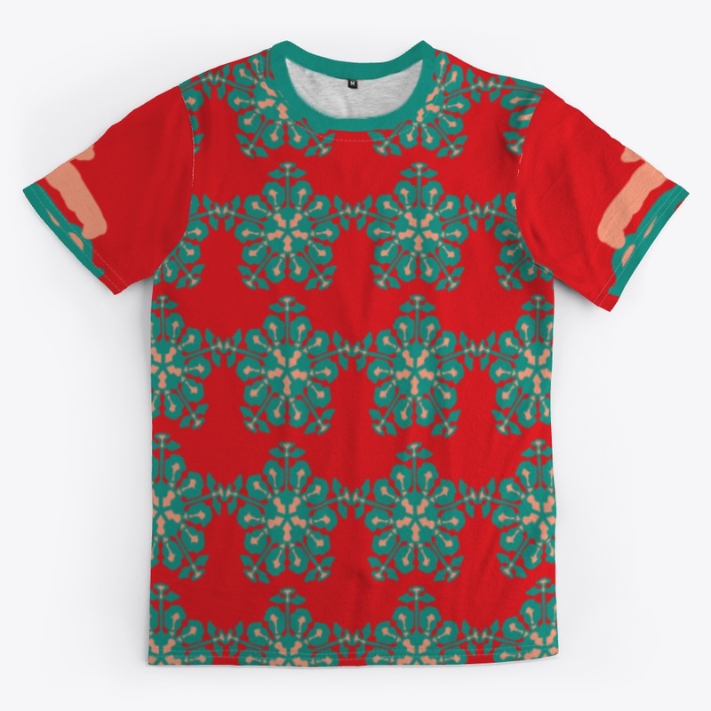 Patterned T-shirt: Green  and rose color