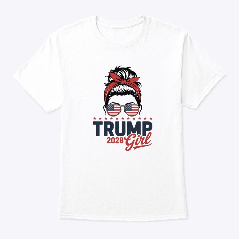 Trump 2028 Girl Messy Bun Patriotic Tee