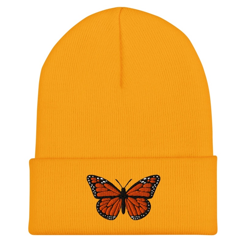 Embroidered Butterfly Cuffed Beanie