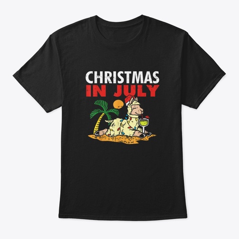 Christmas In July Llama Cute Xmas Summer Black T-Shirt Front