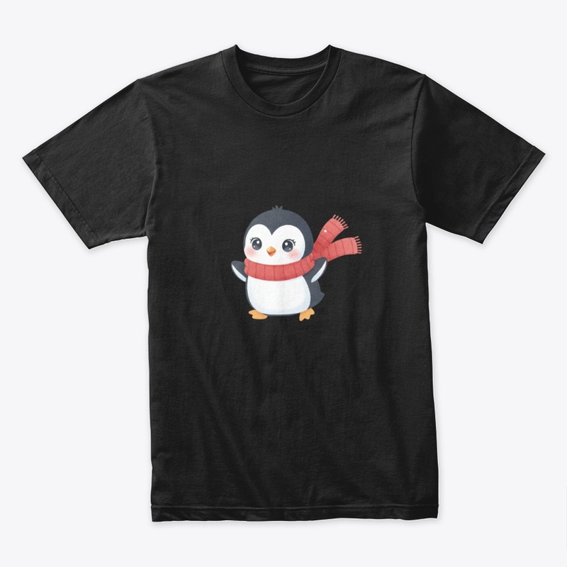 Cute Penguin Red Scarf Winter Tee