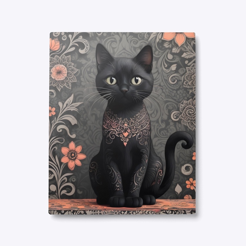 Black Cat whimsical metal print