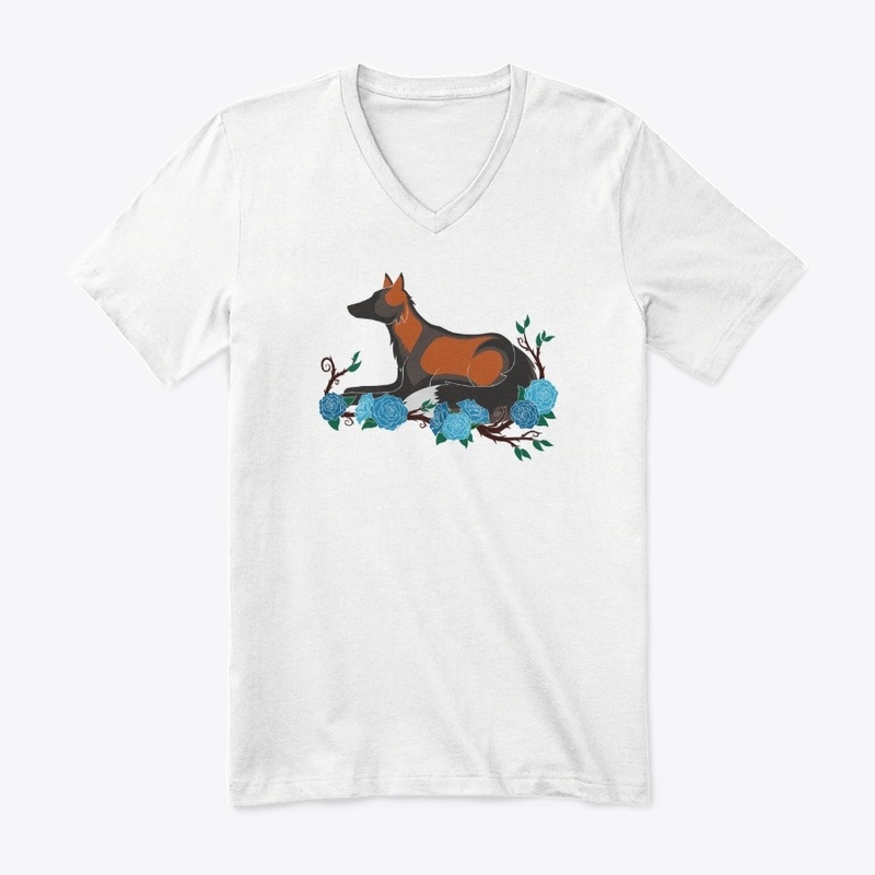 Plain laying fox with roses