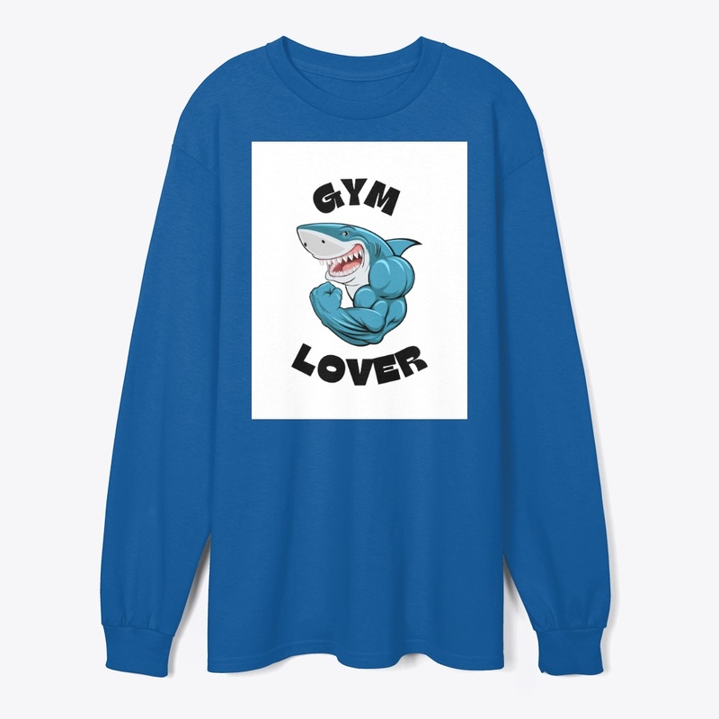 Blue Illustrated Shark Gym Lover T-Shirt