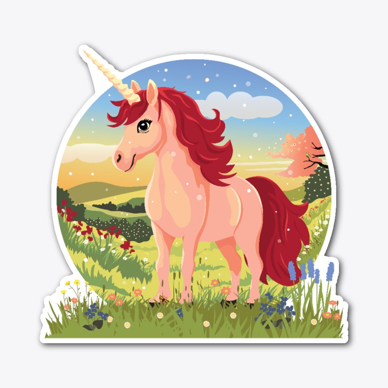 cute unicorn in a spring landscape