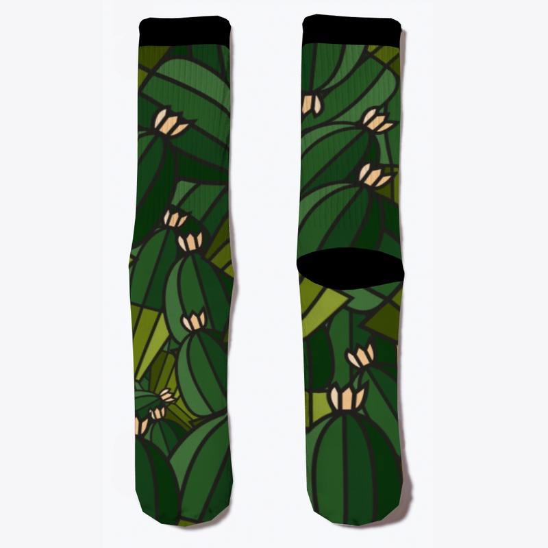Green cactus flowers socks.