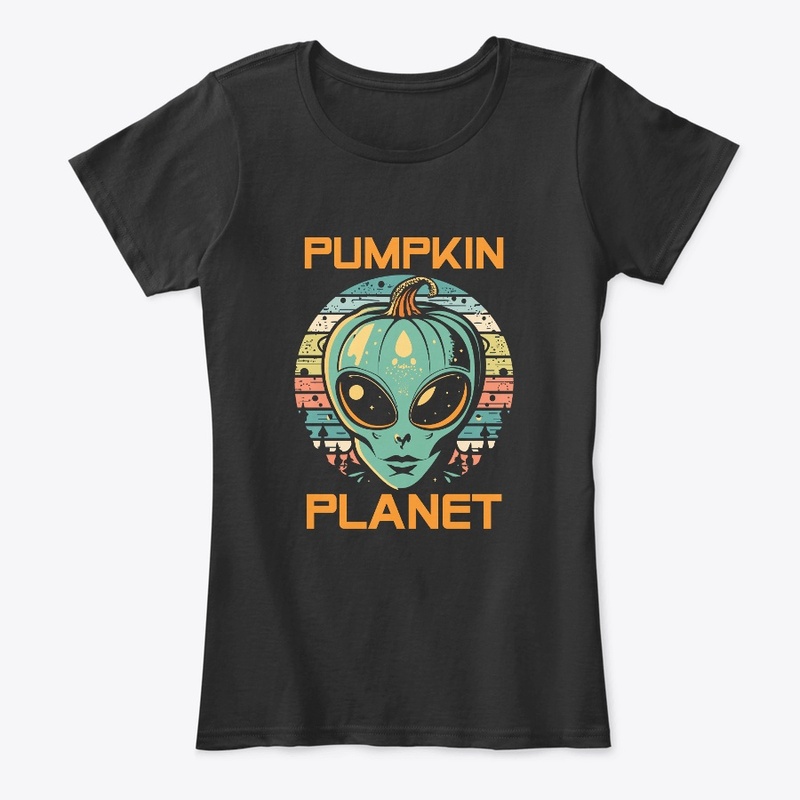 Halloween UFO Alien Pumpkin Planet Retro