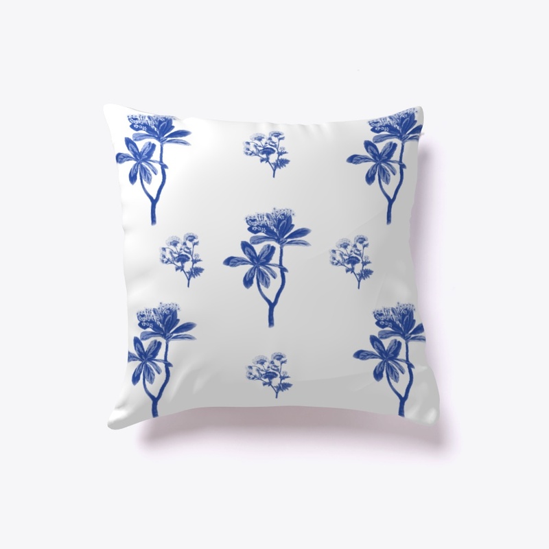 Blue Floral Print Pillow