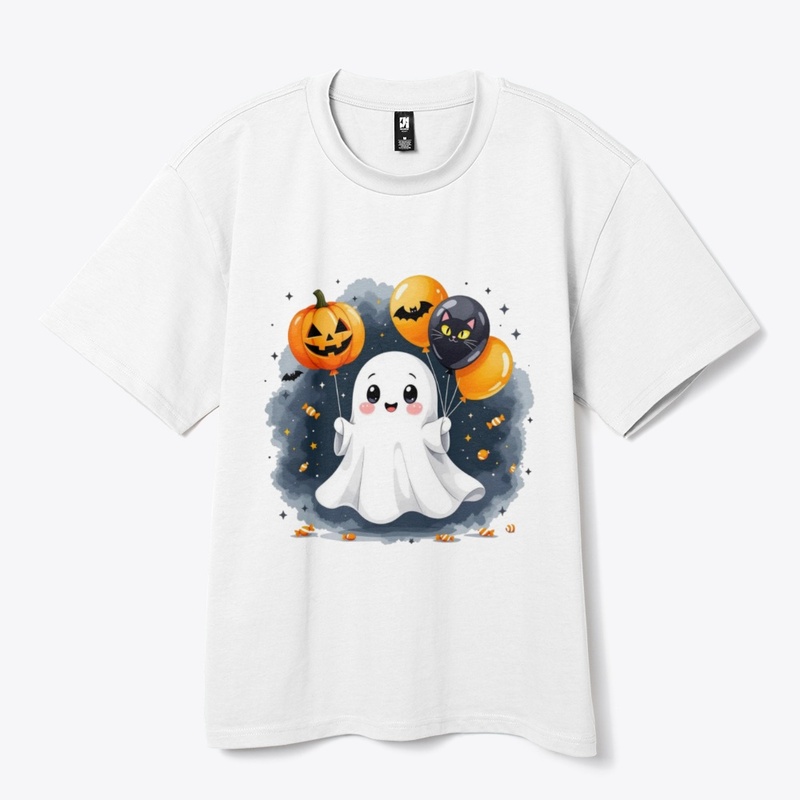 Cute Ghost with Halloween Balloons 