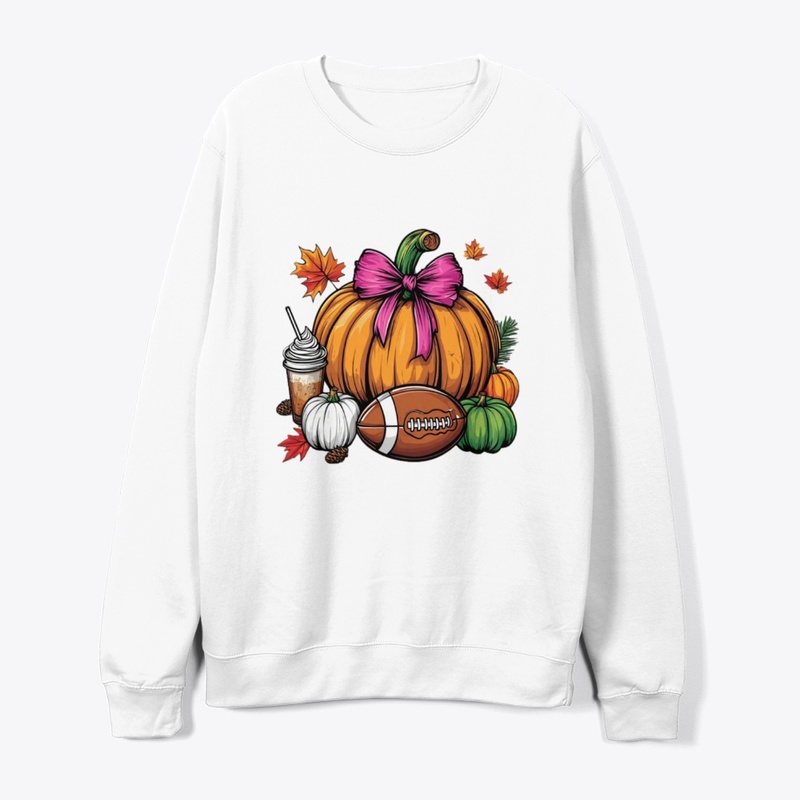 Pumpkin, Pink Bow & Football Fall Vibes