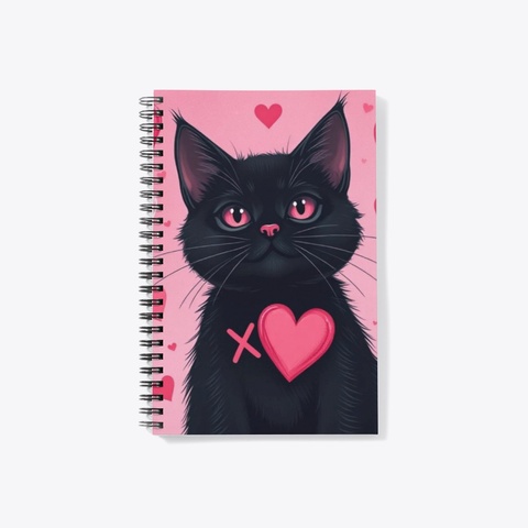 Cuddly Black Cat & Pink Hearts!  White T-Shirt Front