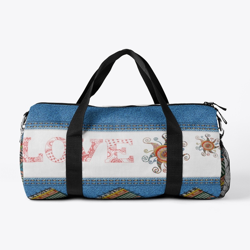 Patchwork denim duffle bag