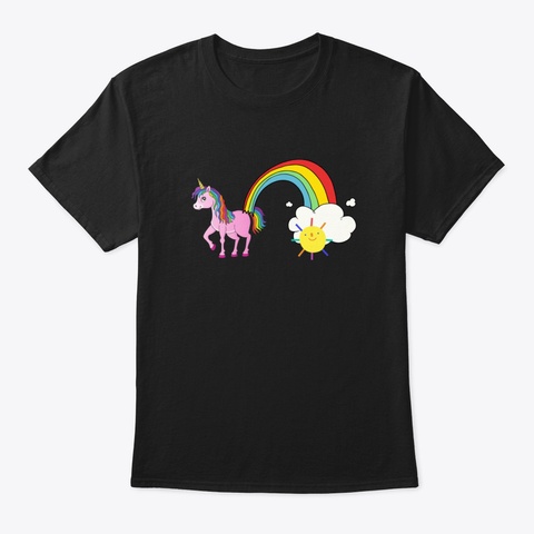 Unicorn Rainbow Sun Black T-Shirt Front