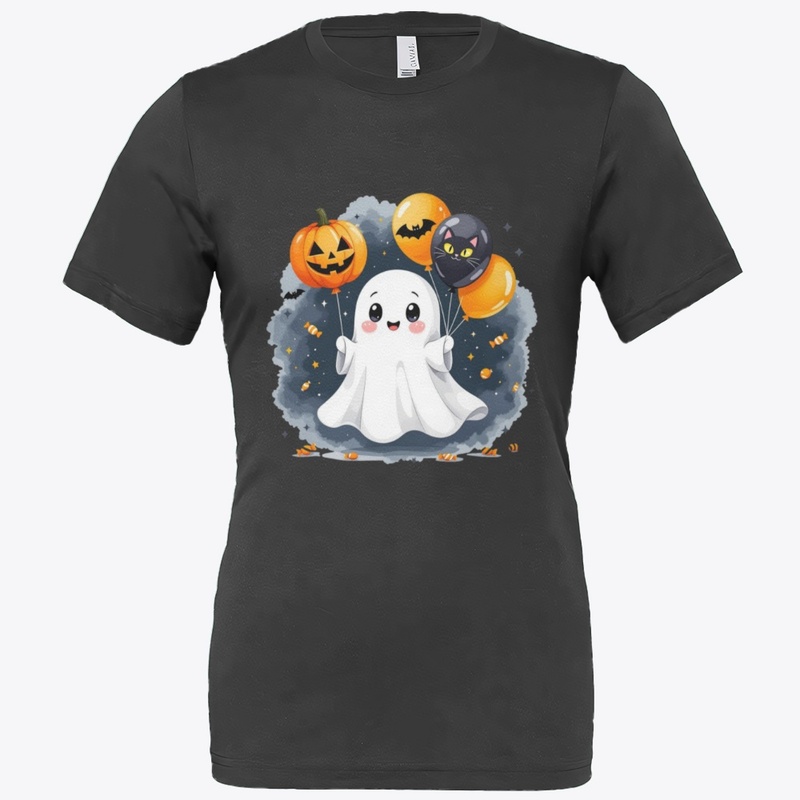 Cute Ghost with Halloween Balloons 