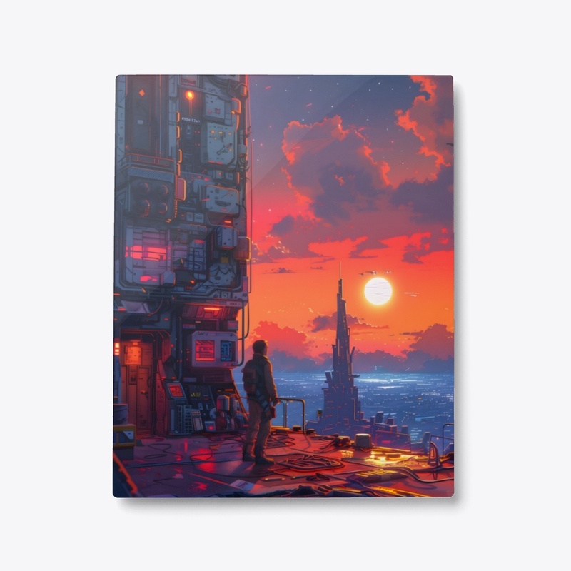 Metal Print Cyberpunk Sunset
