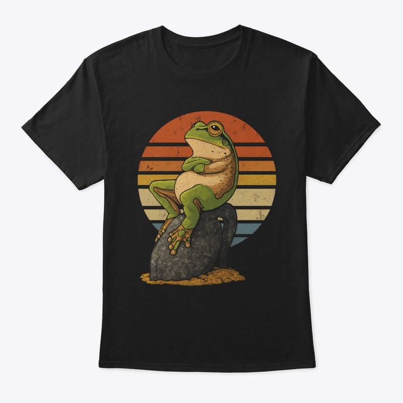 Funny frog sits on a rock retro animal