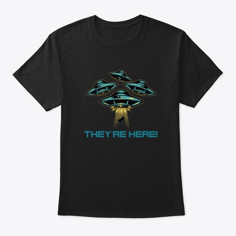 Theyre Here Ufo Cow Black T-Shirt Front