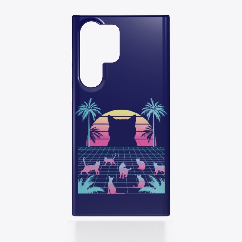 Retro Vaporwave, Cats in Sunset Paradise