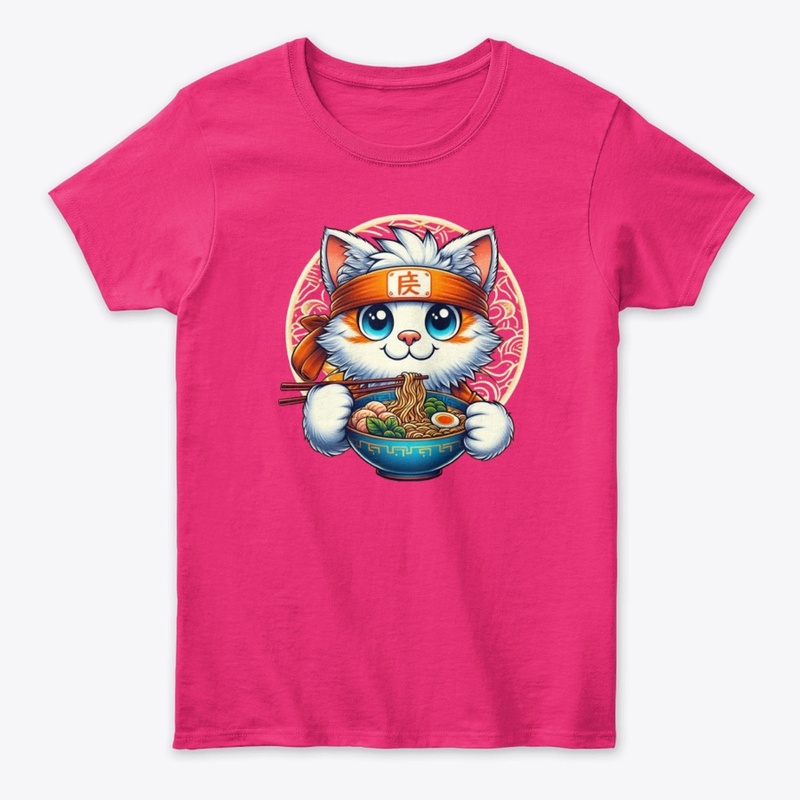 Japanese Anime Cat Eating Ramen 