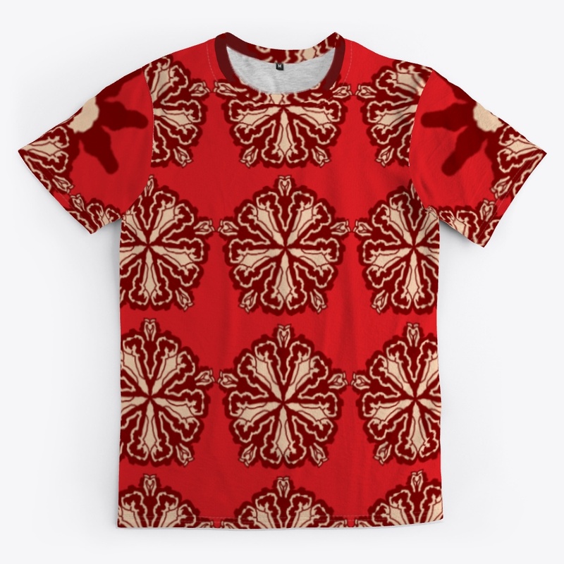 Patterned T-shirt:Maroon & peach