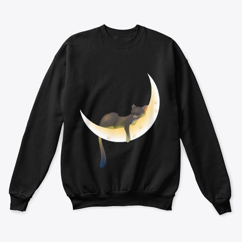 Black Cat Sleeping on a Crescent moon