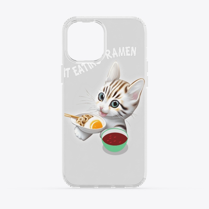 Cute baby cat eating ramen 