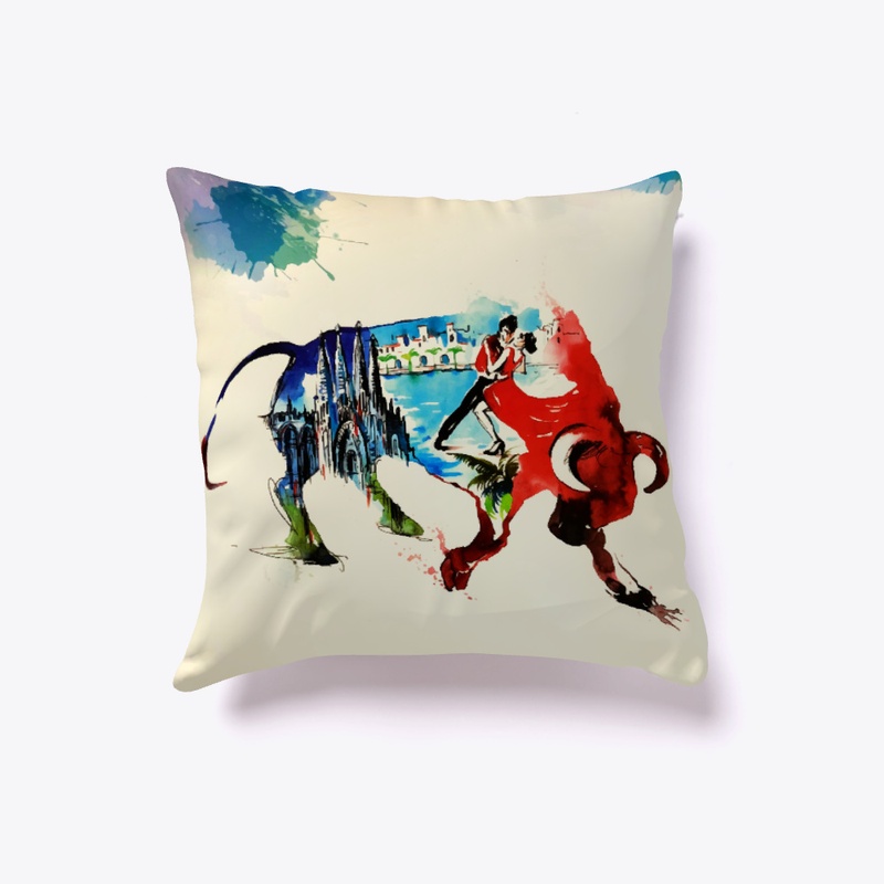 Spain Bull Vintage Travel Watercolor