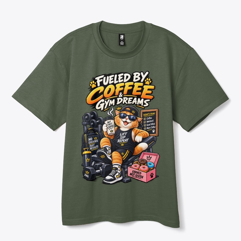 Fueled by Coffee & Gym Dreams Funny Cat