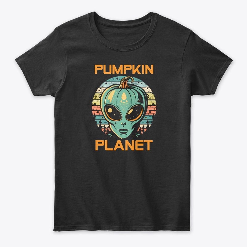 Halloween UFO Alien Pumpkin Planet Retro