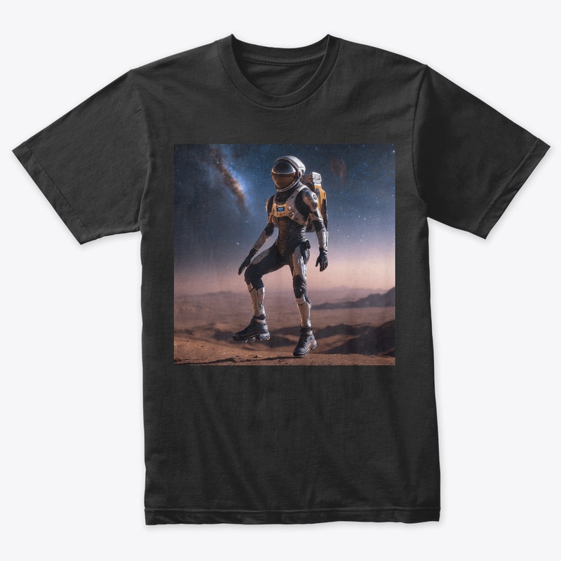 A spaceman levitating