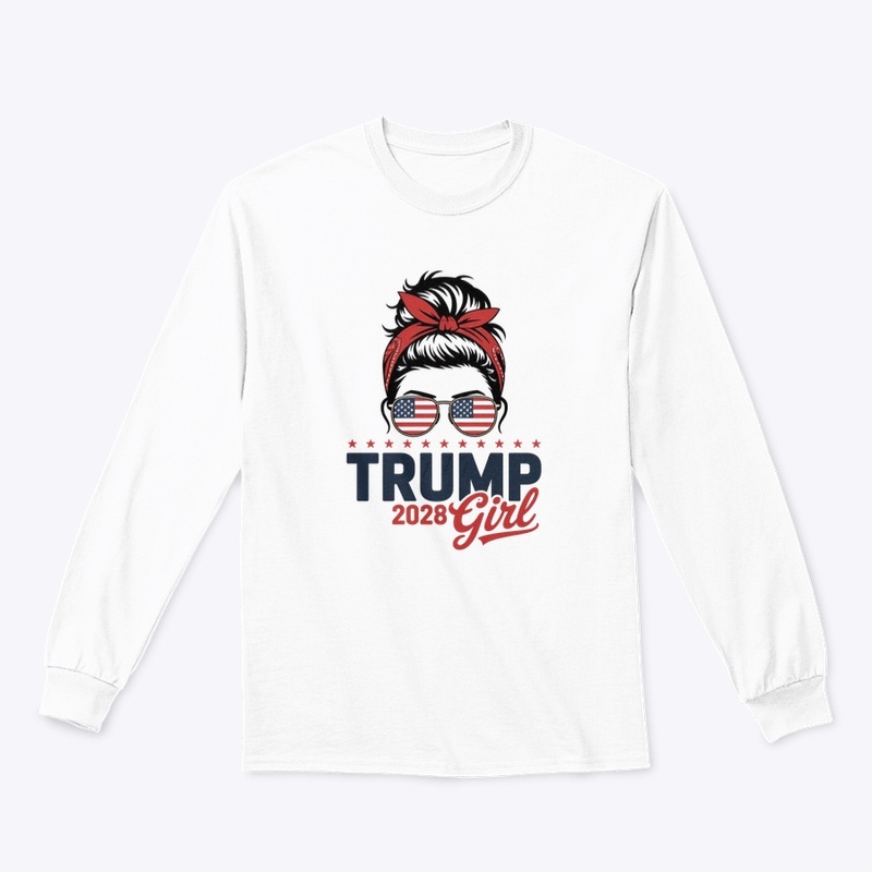 Trump 2028 Girl Messy Bun Patriotic Tee