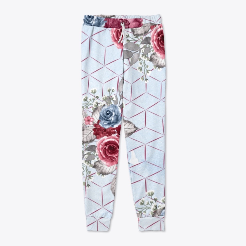 Floral Pattern - Dusty Blue and Burgundy