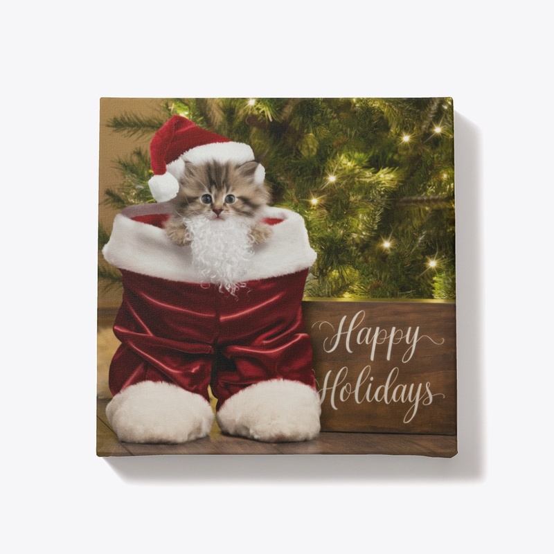 Festive Kitten in Santa Outfit Canvas