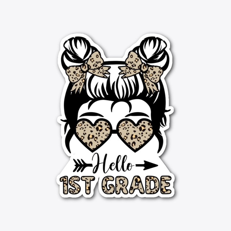 Hello 1st Grade Messy Bun - Leopard