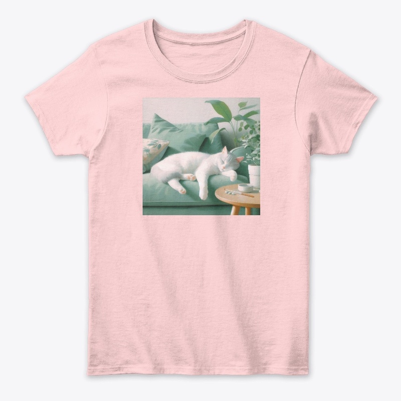 oil painting of a white cat sleeping 