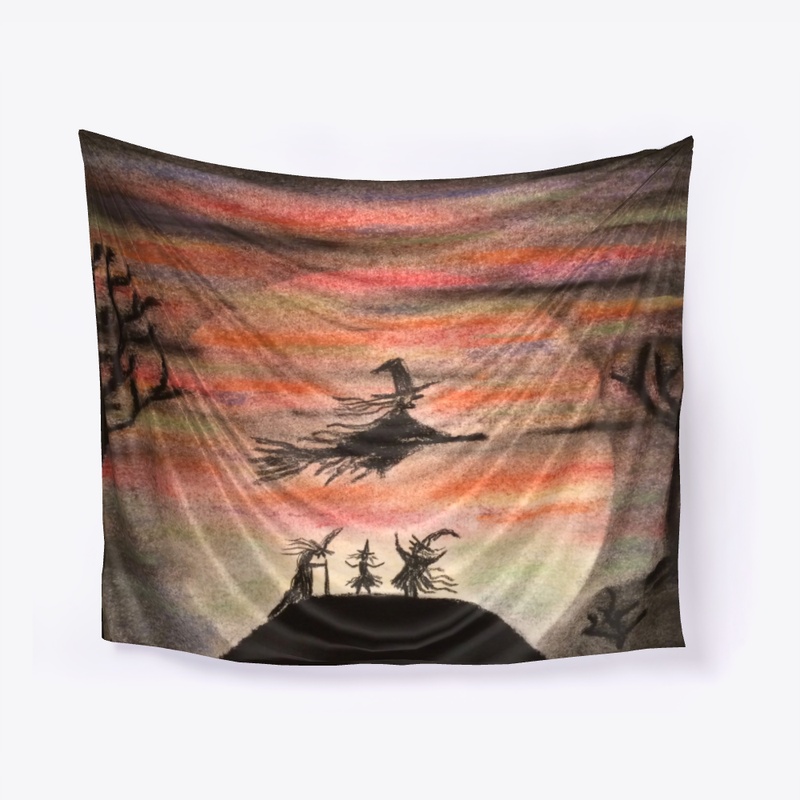 Witch night fairy hallowen tapestry