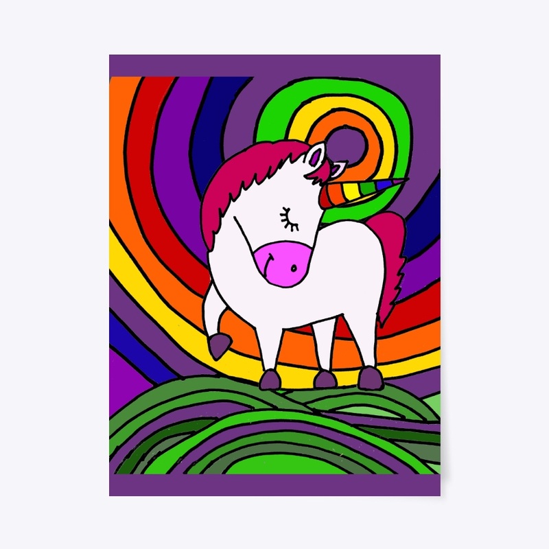 Cool White Unicorn and Rainbow Art