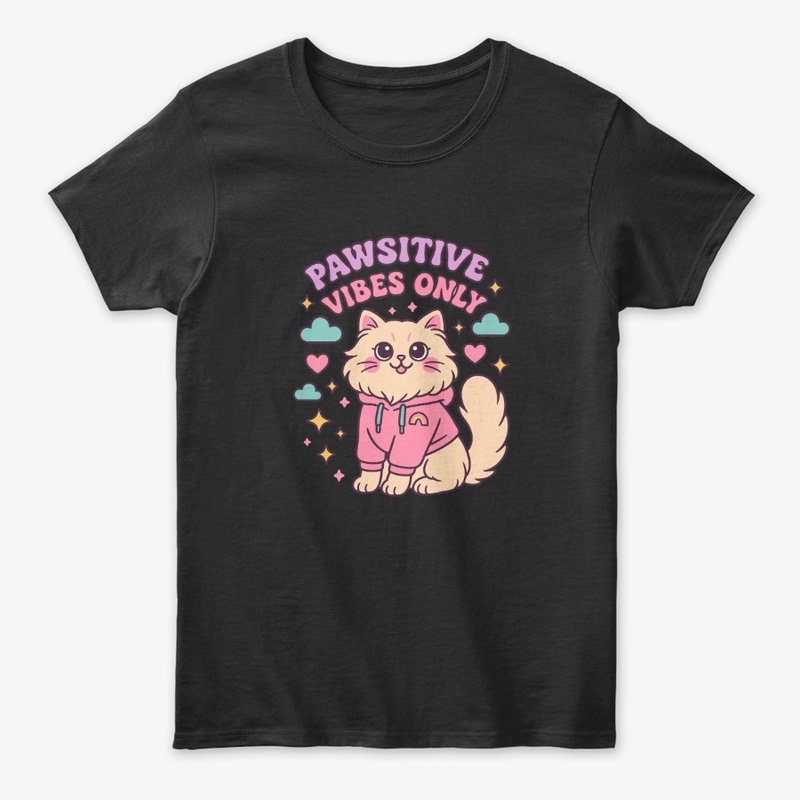 Pawsitive Vibes Only – Fluffy Cat Tee