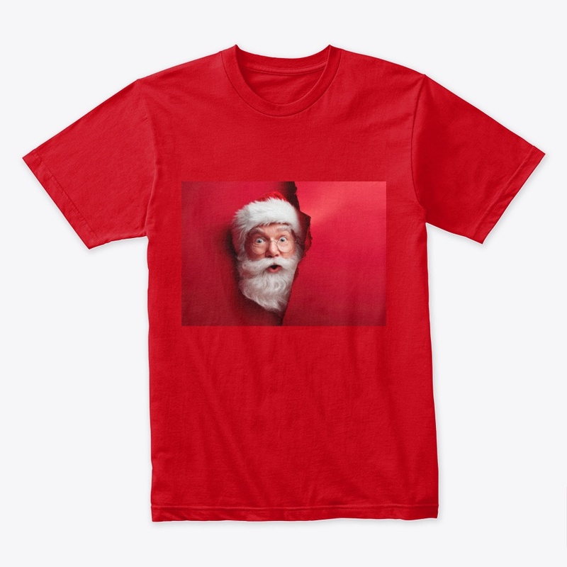 Surprised Santa Peeking Through Red