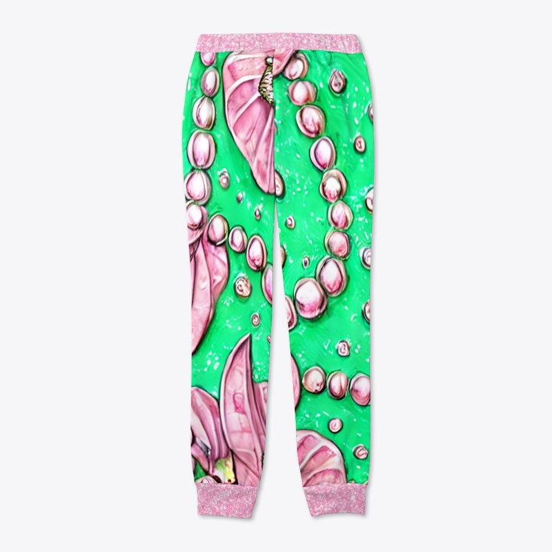 Green Background with Pink Pearls 