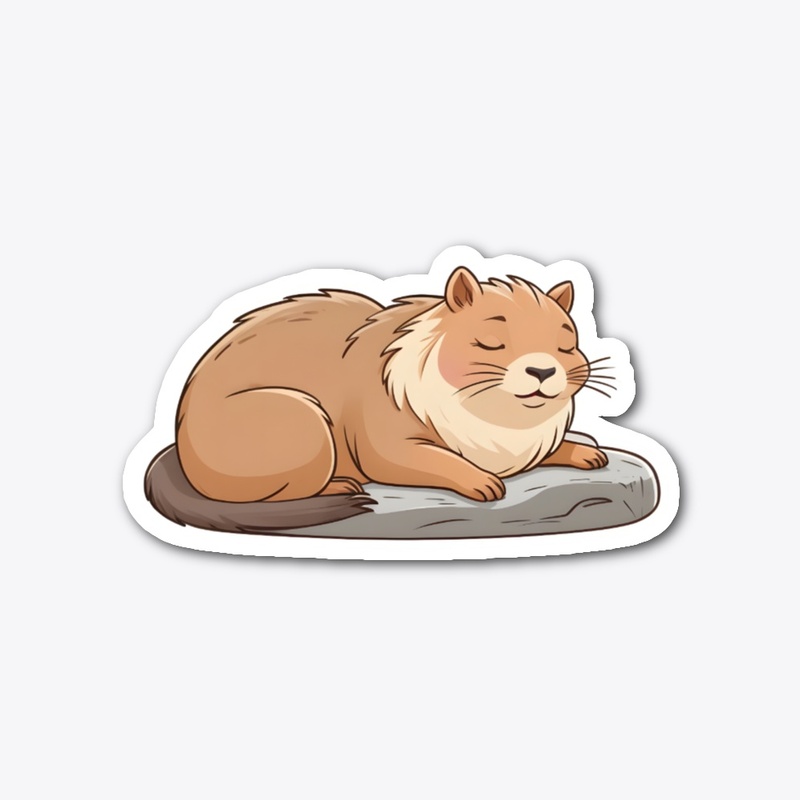 Cute Cat on Capybara Cartoon.