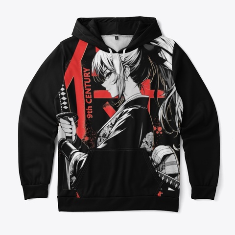 Japanese Samurai Manga Girl Black T-Shirt Front