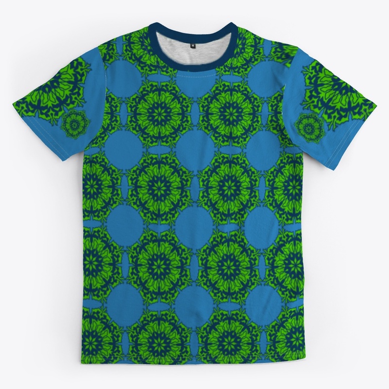 Patterned t-shirt. Green & blue