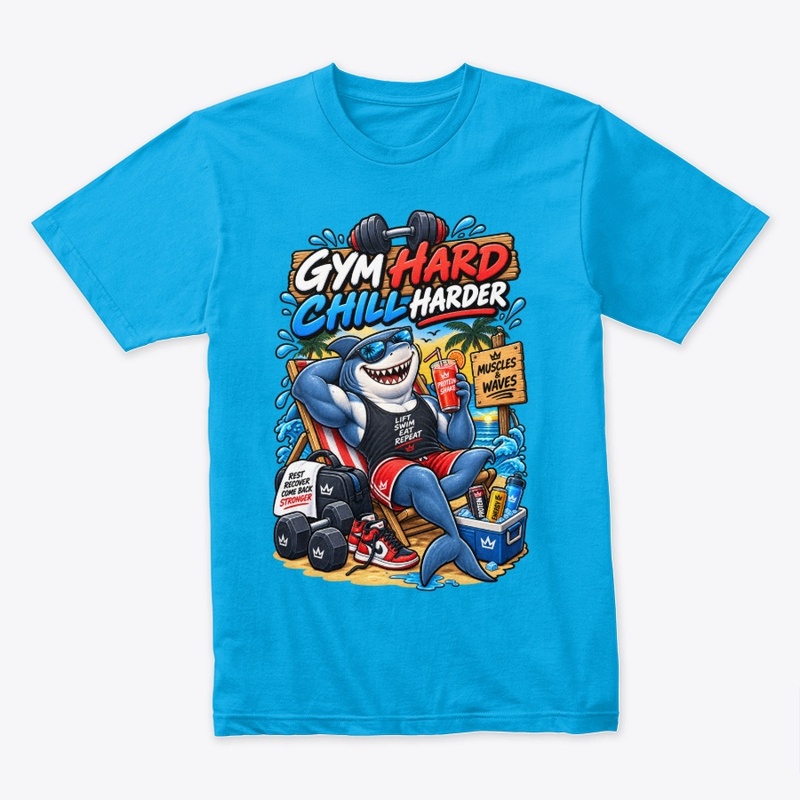 Gym Hard Chill Harder Funny Shark