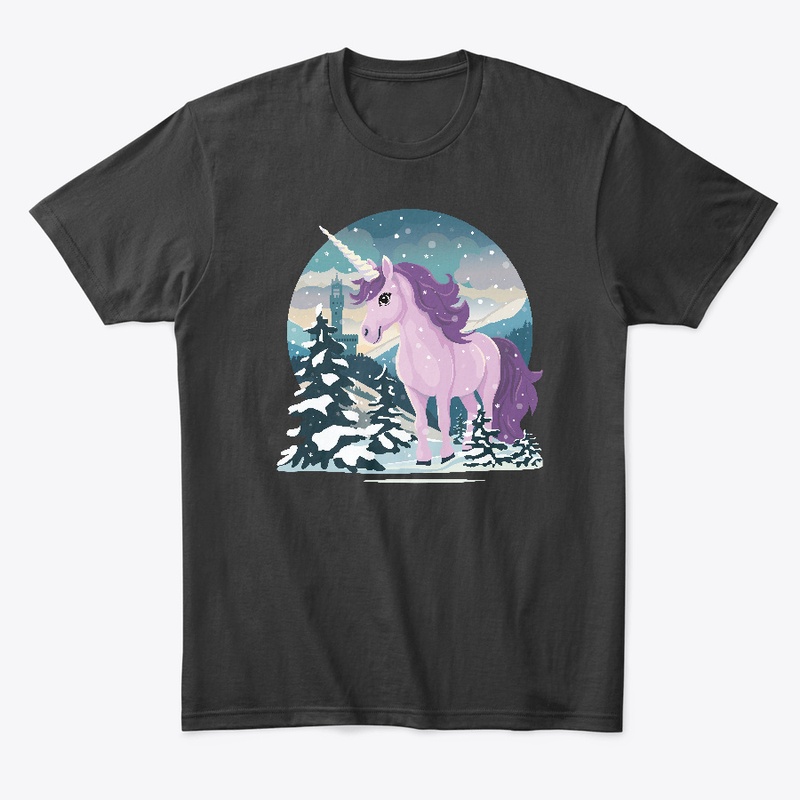 Cute unicorn in a winter landscape
