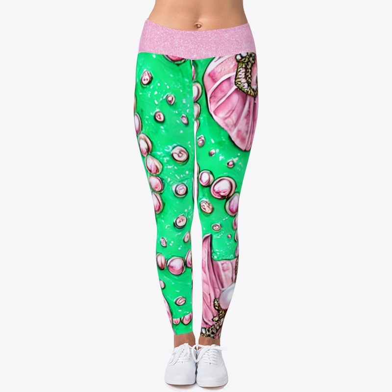 Green Background with Pink Pearls 