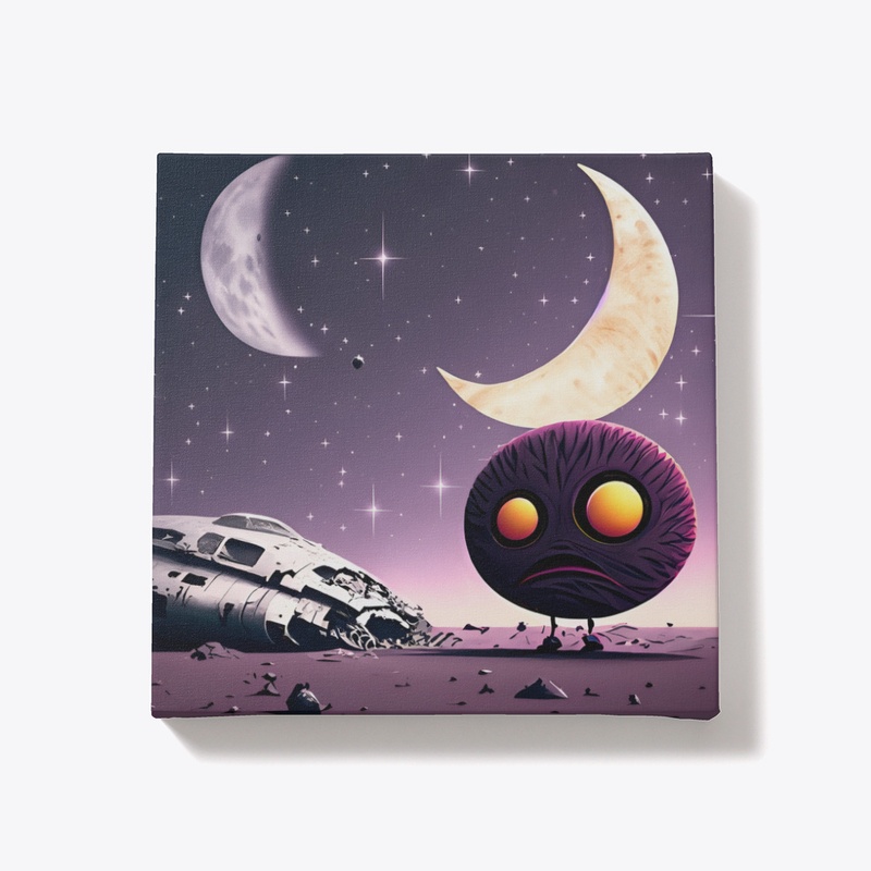 Space alien and crashed spaceship