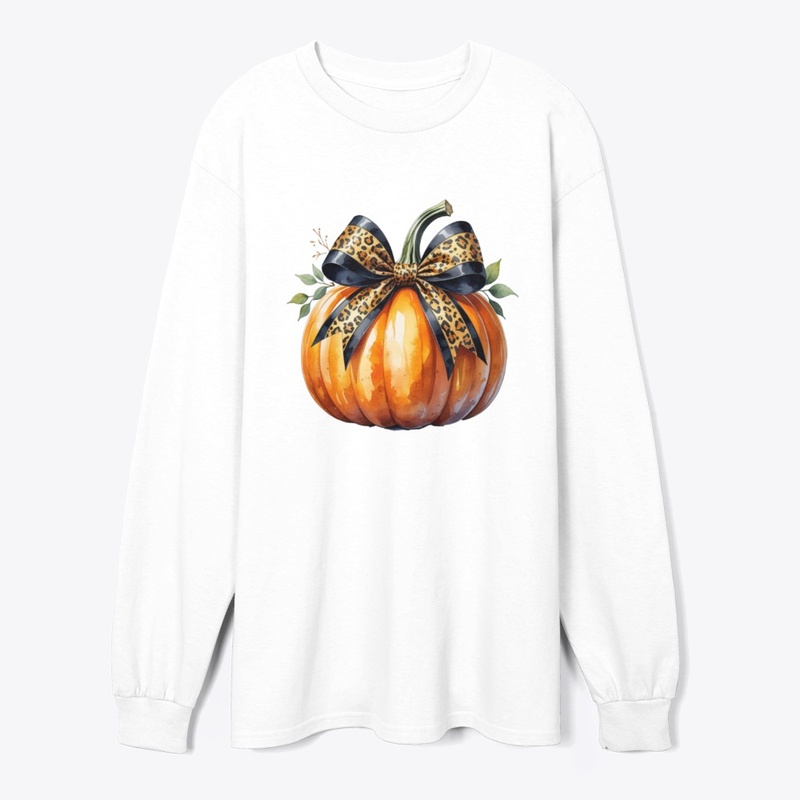 Pumpkin with Cheetah Print Bow T-Shirt