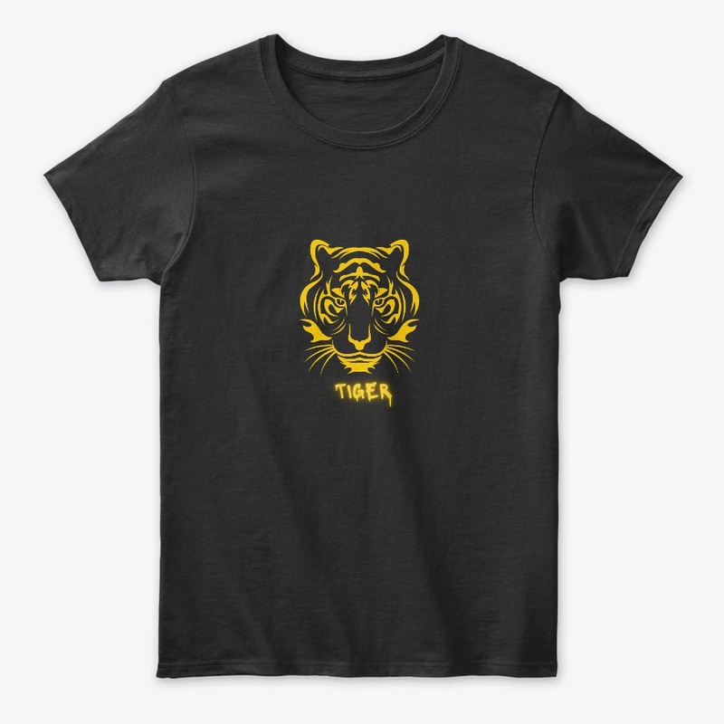 Black Yellow Tiger Illustrative T-Shirt