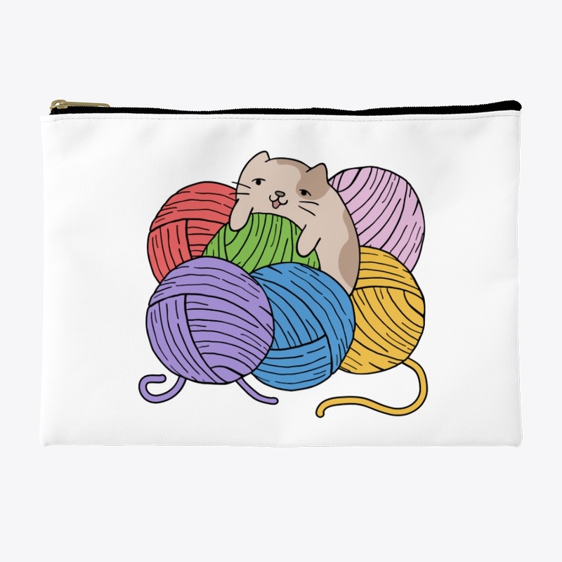 cute cat with colorful  yarn bomb